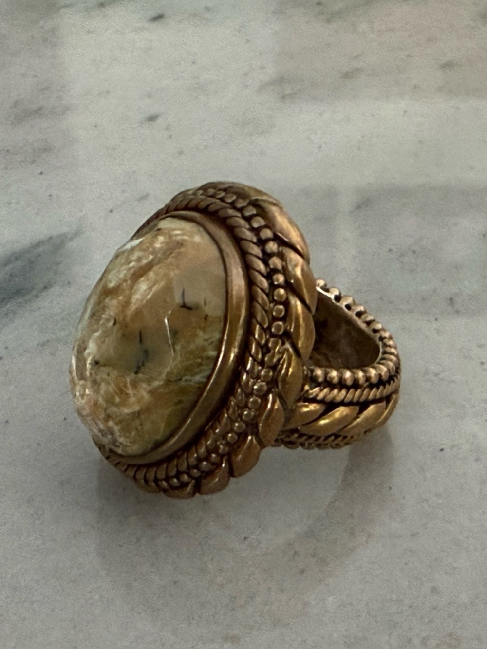 Vintage Stephen Dweck Bronze and Rutilated Pinky Statement Ring - Size 3
